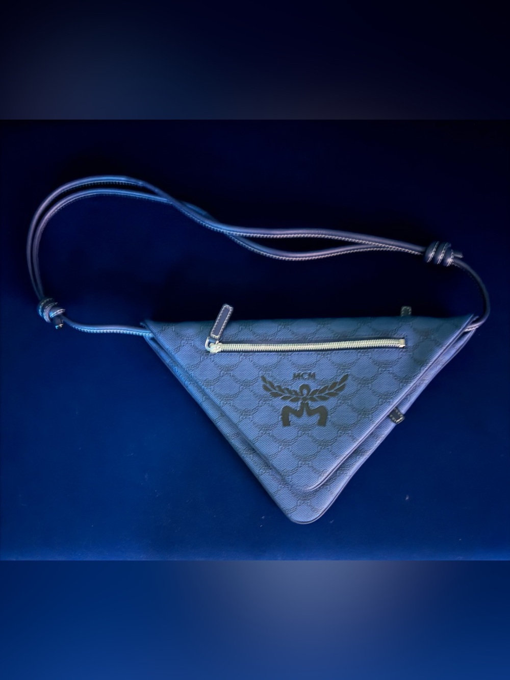 MCM Blue Patterned triangle shape handbag Authentic